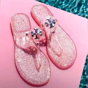 Tory Burch Pink and Silver Mini Miller Flats